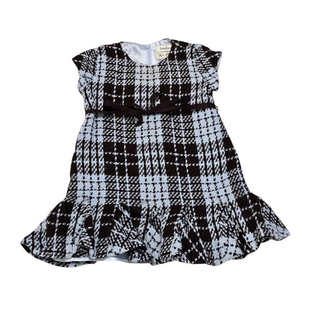Neiman Marcus Helena Toddler Girl Plaid Dress Brown Blue Ruffle 24 Mo Style 4080